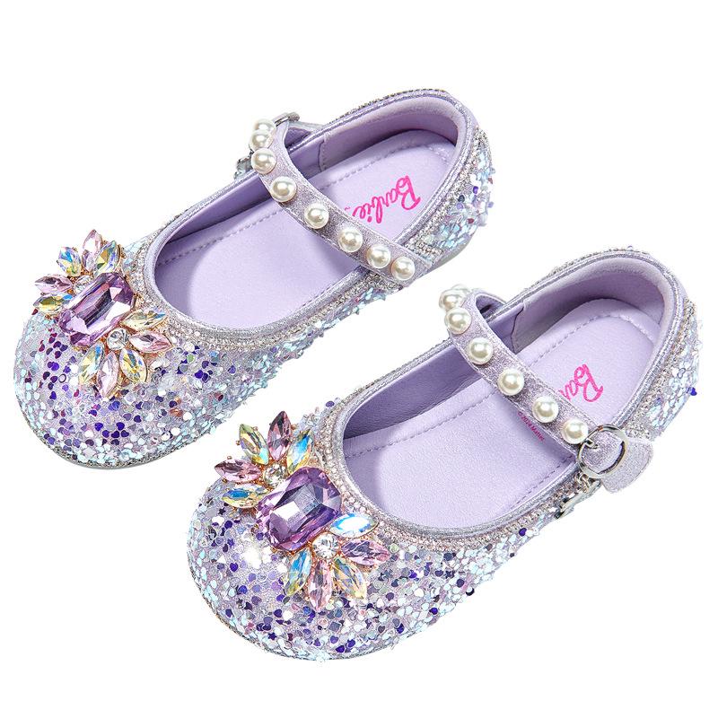 Sparkly Sequin Princess Shoes: 2025 Spring/Autumn Soft Leather Shoes for Girls – Comfortable & Versatile Performance Footwear