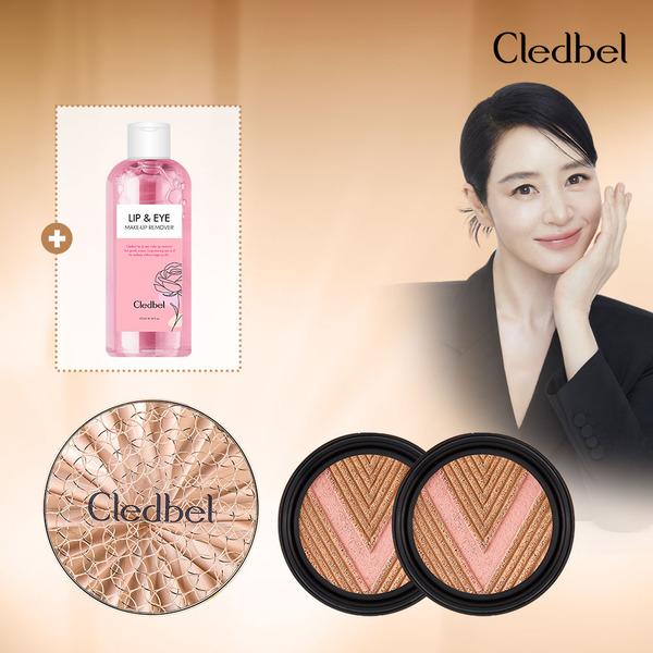 Cledbel Glow Powerlift V-Cushion 1 x + 2 refills + Lip & Eye Remover. Black No. 23