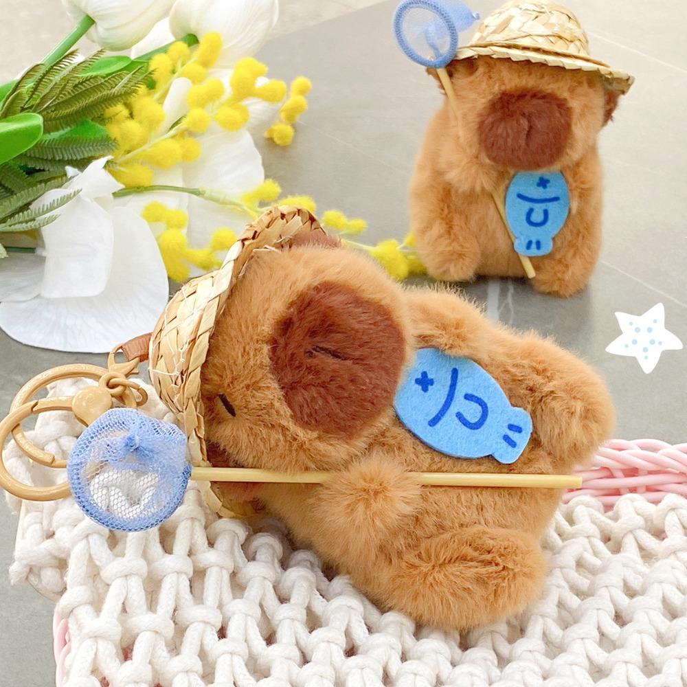 Stuffed Doll Plush Capybara Key Ring Catch Fish Cartoon Animal Keychain  Couple