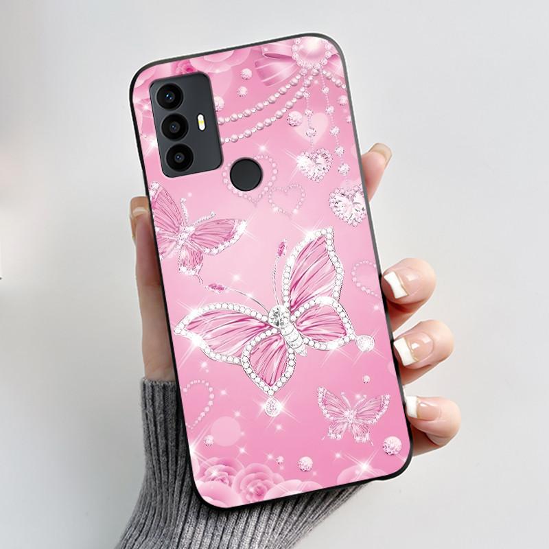 For TCL 30 SE 30E 306 305 Case 6165D 6102H 6102A 6102D Phone Cover Fashion Butterfly Flowers Black Soft Silicone Casing Bumper