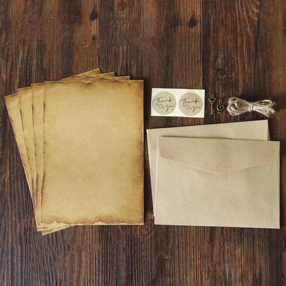 Europe Style Kraft Envelope Letter Paper With Rope Vintage Letter Message Pad Wedding Letter School Stationery Writing Supplies
