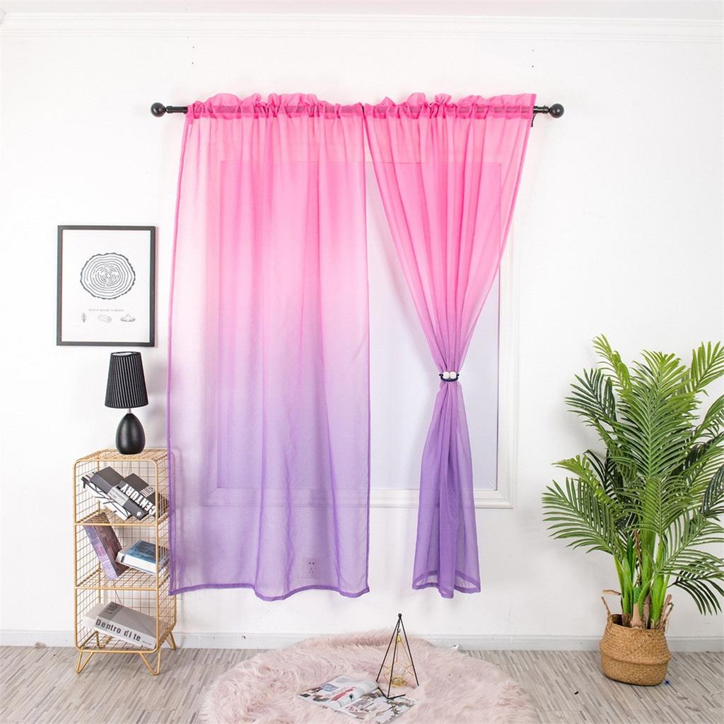 2pcs Gradient Color Sheer Voile Curtains For Bedroom Hotel Pastoral Rustic French Window Screen Drape Panel Tulle Curtains