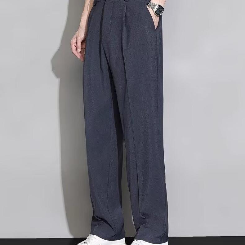 

Men s Summer Ice Silk Wide-Leg Suit Pants - Lightweight, Loose Fit, High-End Drape 2XL