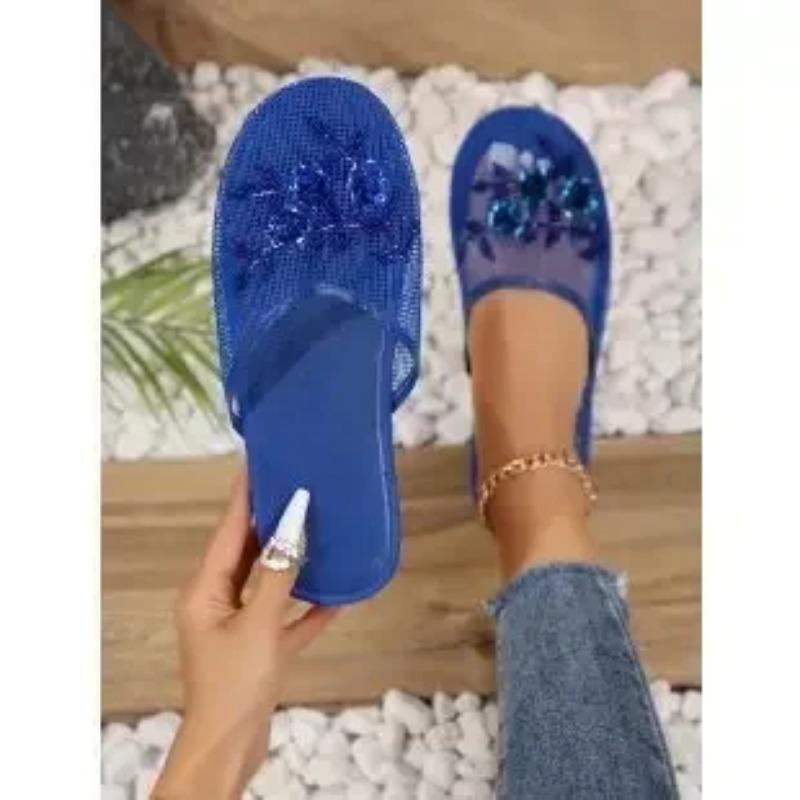 Chaussures pour femmes à bout fermé, pantoufles pour femmes, maille respirante, maille quotidienne, sandales plates à fleurs pour femmes avec sandales d'extérieur pour femmes