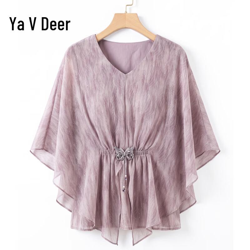 Yalu Women s Chiffon V-Neck Batwing Sleeve Blouse 2XL