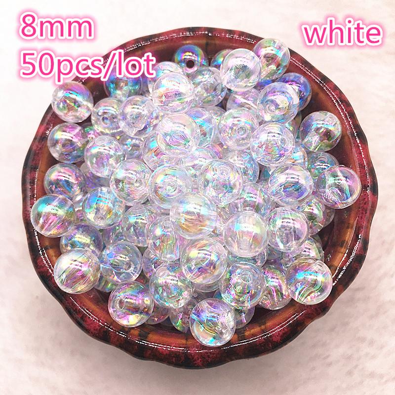 NEW 50pcs 8mm AB Color Round Acrylic Bead Loose Spacer Beads For Jewelry Making DIY Bracelet #01 8mm(50pcs)