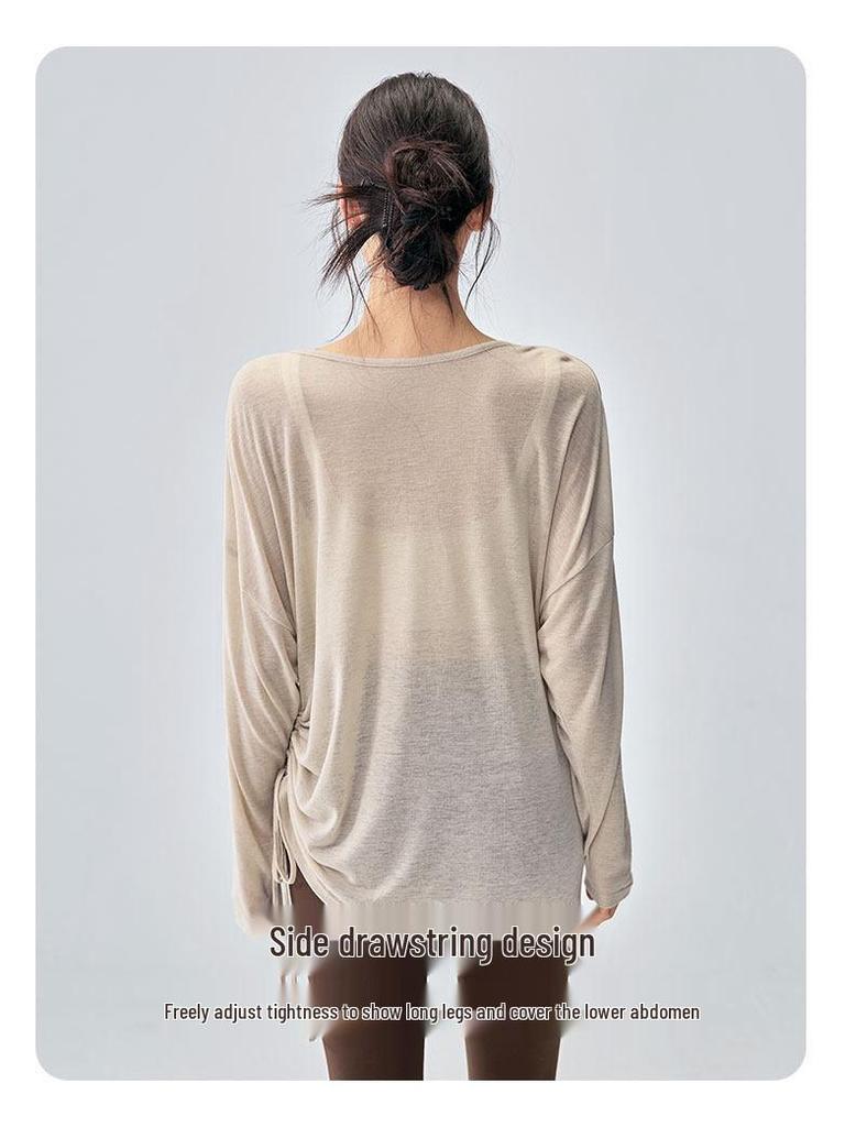 Women's Korean Style Long Sleeve V-neck Yoga Top - Loose, Breathable, Casual Sportswear