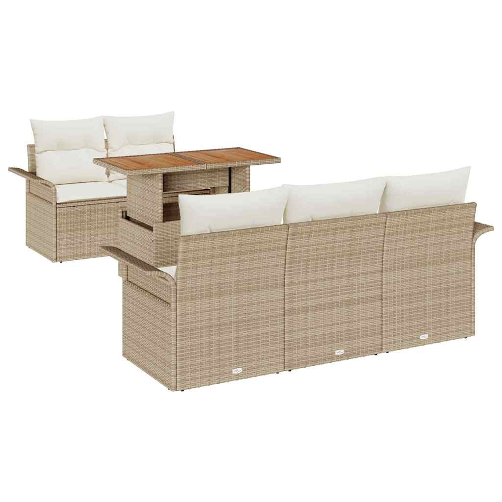 Garden Sofa Set with Cushions 6 pcs Beige and Cream Poly Rattan