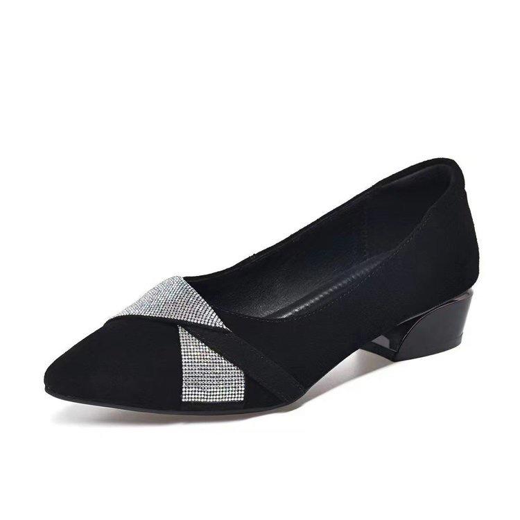 Low-heeled rhinestone single shoes women's autumn new matte small leather shoes medium heel pointed temperament work commuter women's shoes