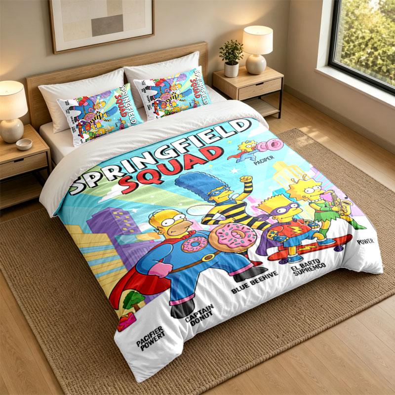 3Pcs Bedding SetThe Simpsons Soft Bed Sheet and Two Pillowcases Home Bedroom Decor