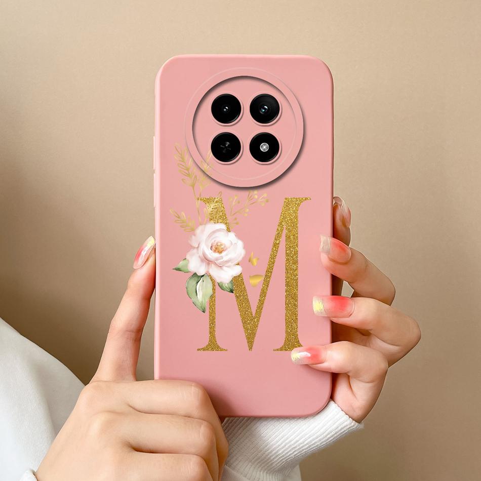 Cases For OPPO Realme12 12x 5G Elegant Rose Letter Soft Liquid Silicone Lens Protective Back Covers For Realme 12 X Bumper Funda