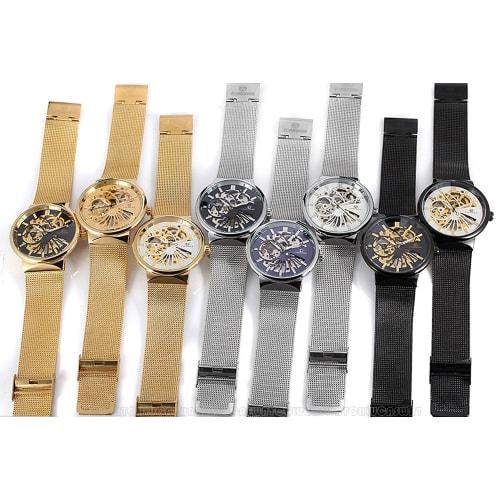 Mastop Men's Unique Skeleton Watch, Mechanical, Stainless Steel with Mesh Band, Waterproof, Luminous, Black