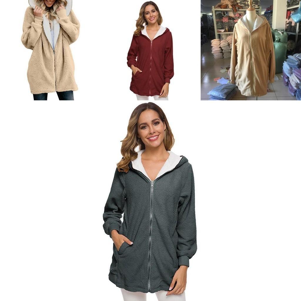 Gezellige Dames Warm Teddybeer Pluizige Jas met Capuchon Kunstbont Fleece Jas Bovenkleding Voor Ultiem Comfort