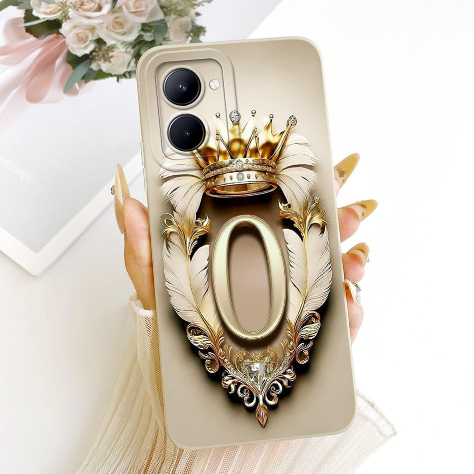 For Realme 10 RMX3630 Feather Crown Initial Letter Phone Case For Realme10 4G Soft Silicone Covers Bumpers