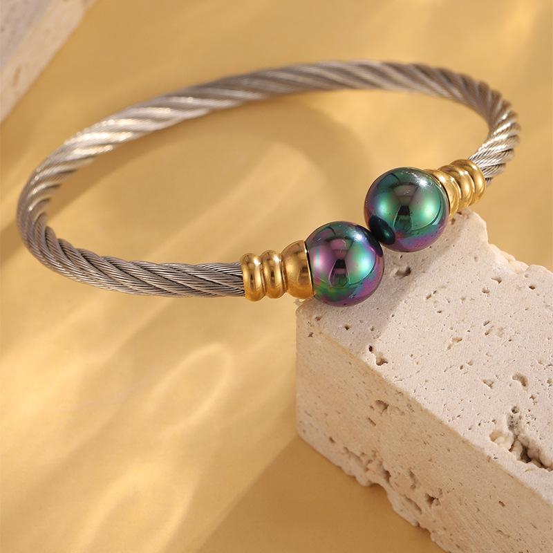 Open Steel Beads Women's Simple Bosch Style Twist Steel Wire Jewelry Bracelet