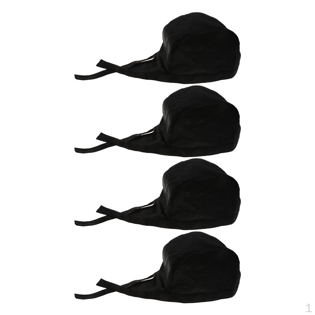 4pcs Chef Hat Waiter Cap Pre-Tied Bandana Head Wrap