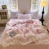 spring and summer new Korean lace bow four-piece princess style lace washed cotton girl heart pink