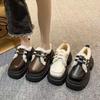 Britischer Stil kleine Lederschuhe Winter Plüsch Mützen Schuhe Neujahr Warm Plateau Baumwollschuhe Einzelne Schuhe