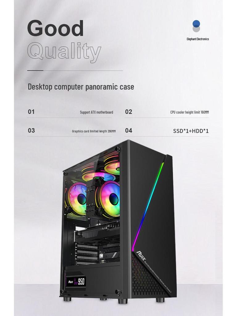 RGB Gaming Desktop Case with Side Window and Colorful Light Strip