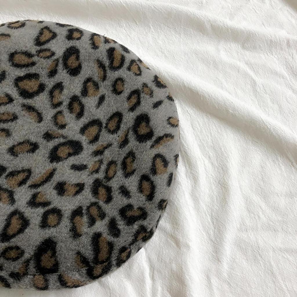 Vintage Leoparden-Baskenmütze Damen Herbst Winter Wolle Achteckig Vielseitige Cowboy-Kappe Koreanischer Mädchen-Stil Winddichte Maler-Künstler-Hüte