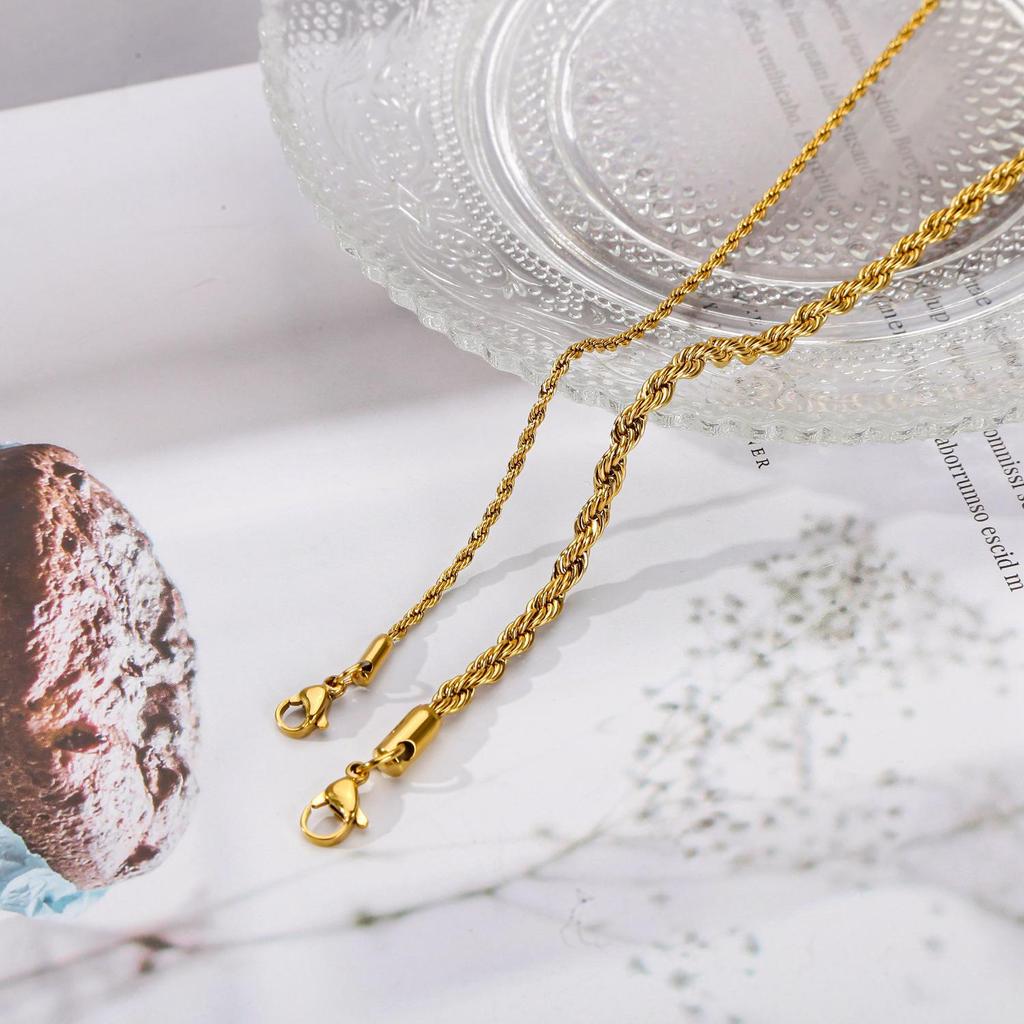 Unisex 18k Gold-Plated Stainless Steel Cuban Necklace/Bracelet, 2-5mm Twisted Chain