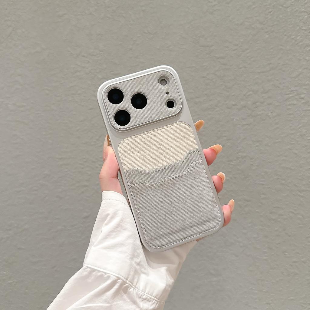 Luxury Double-layer Card Bag Denim Fabric Texture Patterned Phone Case for iPhone 17 16 15 14 13 Pro Max Shockproof Bumper Cover