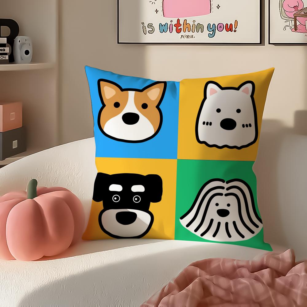 Cartoon Simple Lines Dog Art Cushion Cover Pillowcase Short Plush Invisible zipper Room Sofa Cushion Cover