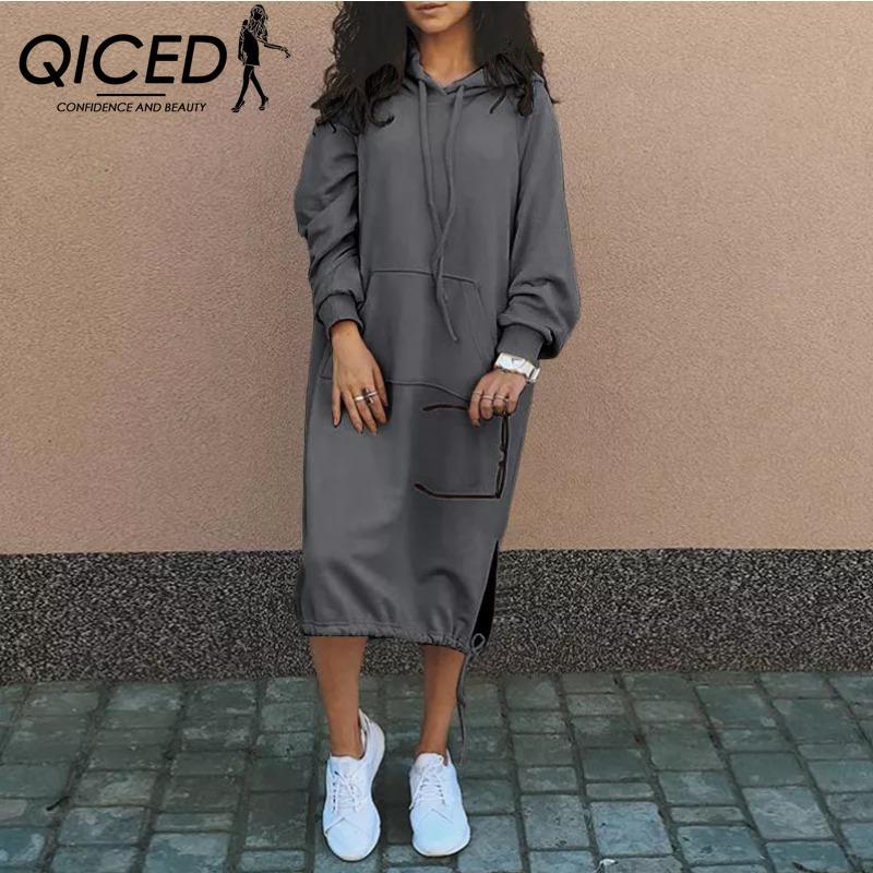 QICED Long Women's Hoodie Casual Dress Women