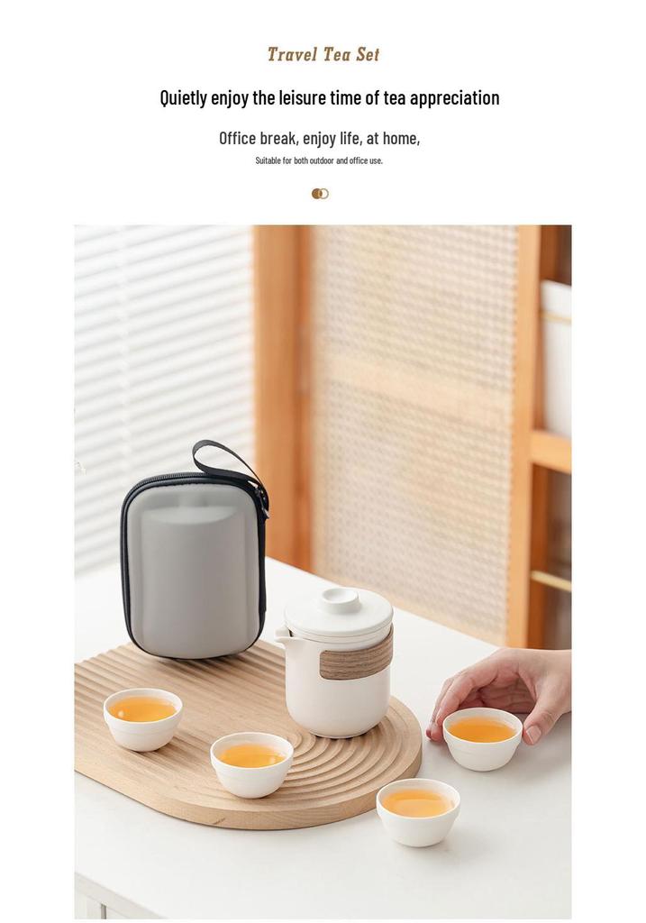 Portable Ceramic Travel Tea Set: Quick-Brew Pot & 4 Cups for Outdoor & Car Use, Simple Carry-Along Gift