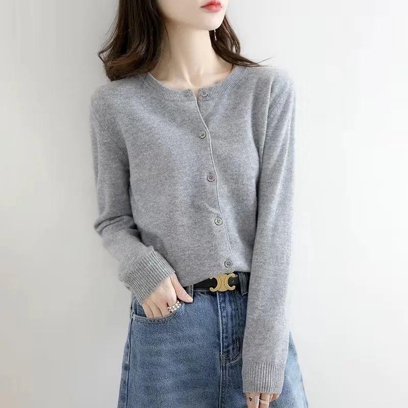 

round Neck Long Sleeve Sweater Cardigan round Neck Long Sleeve Sweater Cardigan gray XXL