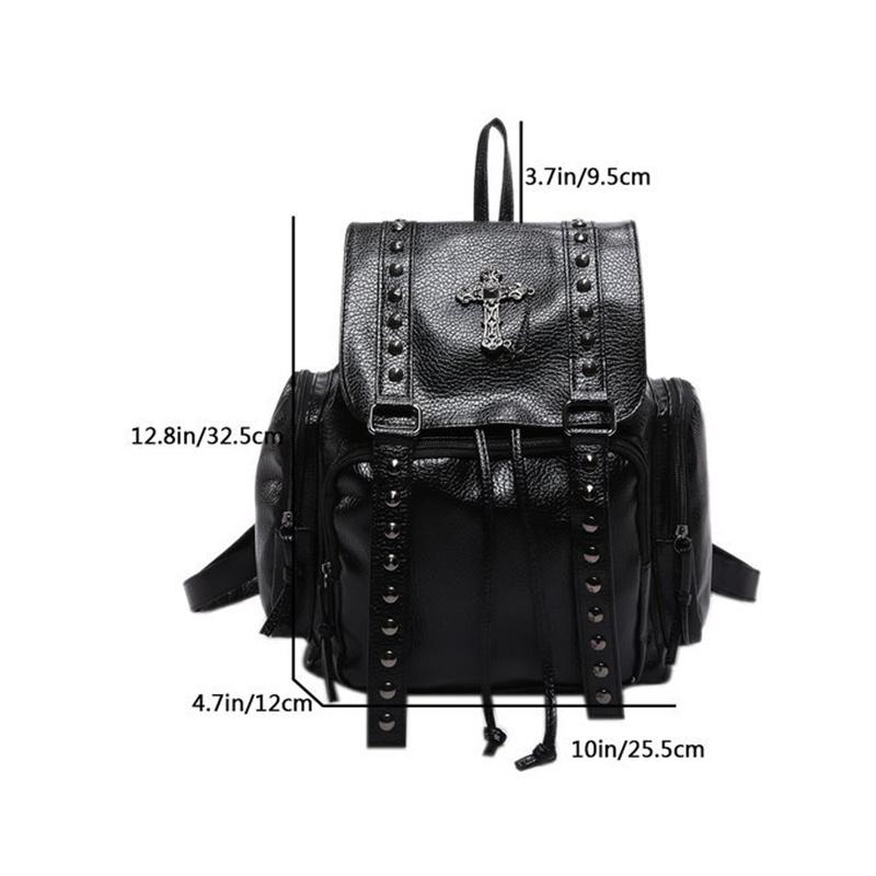 Yogodlns Nieten Rucksack Damen Gothic Punk PU Leder Schultertasche Damen Vintage Rucksäcke College Große Kapazität Schultasche