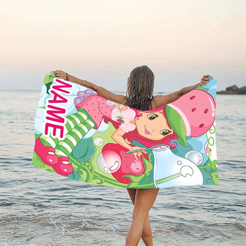 1pc Strawberry Princess1 Beach Towel with Custom Name, Beach/Swimming/Bath/Picnic/Camping Towel, Suitable for Seaside Beaches