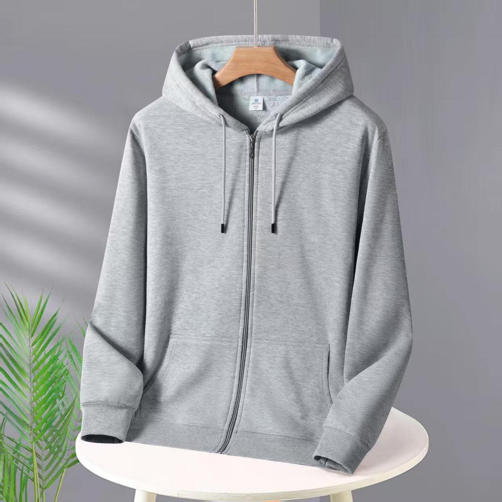 Unisex Heavyweight Cotton Zip-Up Hoodie Cardigan - Solid Color, Autumn/Winter Style.