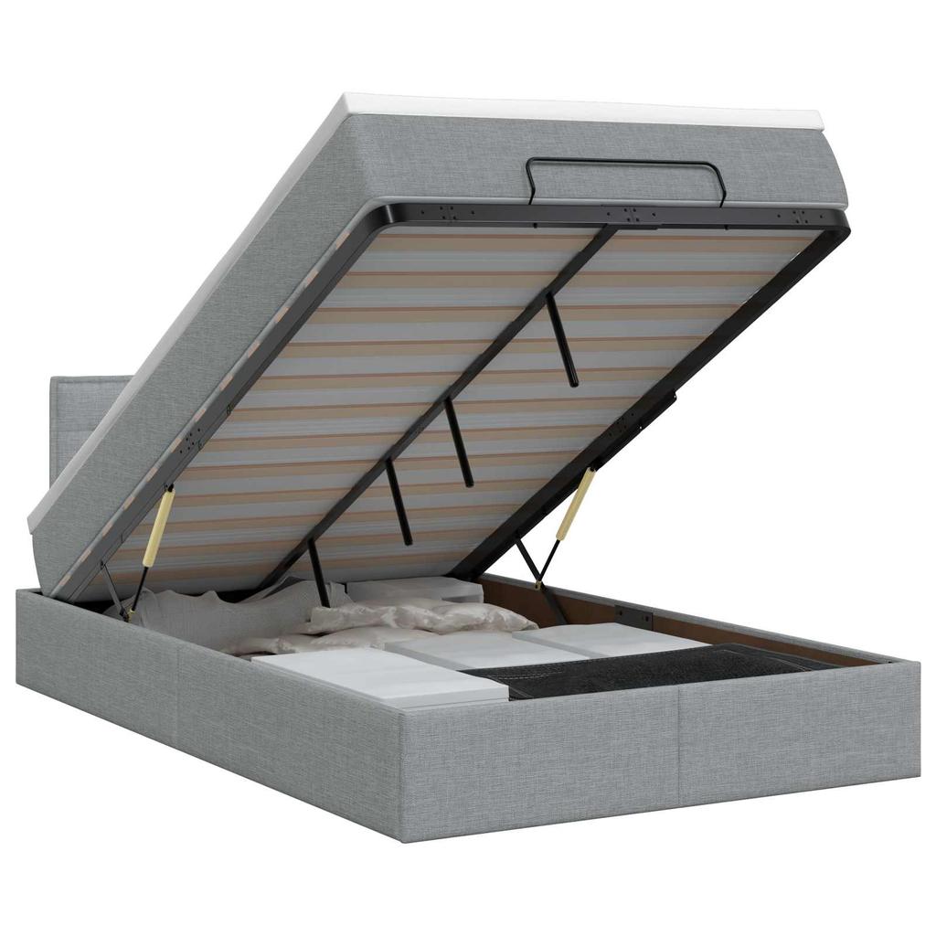 Ottoman Bed with Mattress Light Grey 120 X 200 Cm Fabric