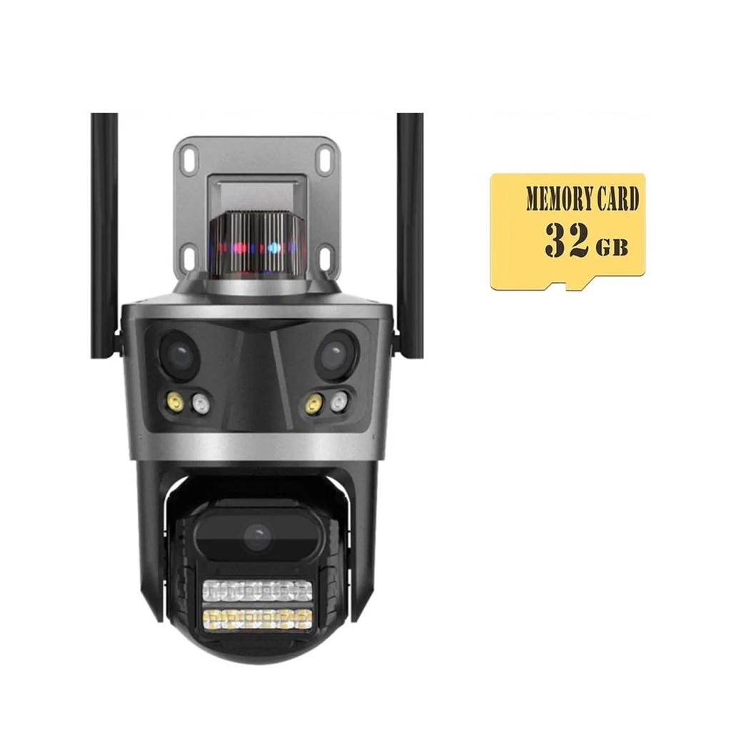 Three Lens Security Camera Outdoor, Outside Cameras for Home Security with Cord, IP66 Waterproof, AI Tracking, Light Alarm, Color Night, 2-Way Talk