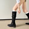 Lazy Wind Belt Buckle Stack Boots 2025 Autumn and Winter Pointed Thick Middle Heel Suede Loose Large Tube High Tube Circumference Long Boots Women