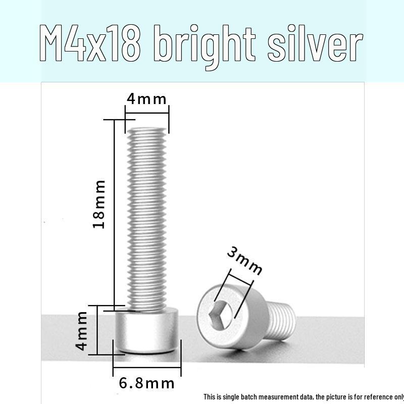 Šroub s vnitřním šestihranem M4 z eloxované hliníkové slitiny s válcovou zápustnou hlavou, antikorozní, barevná povrchová úprava.