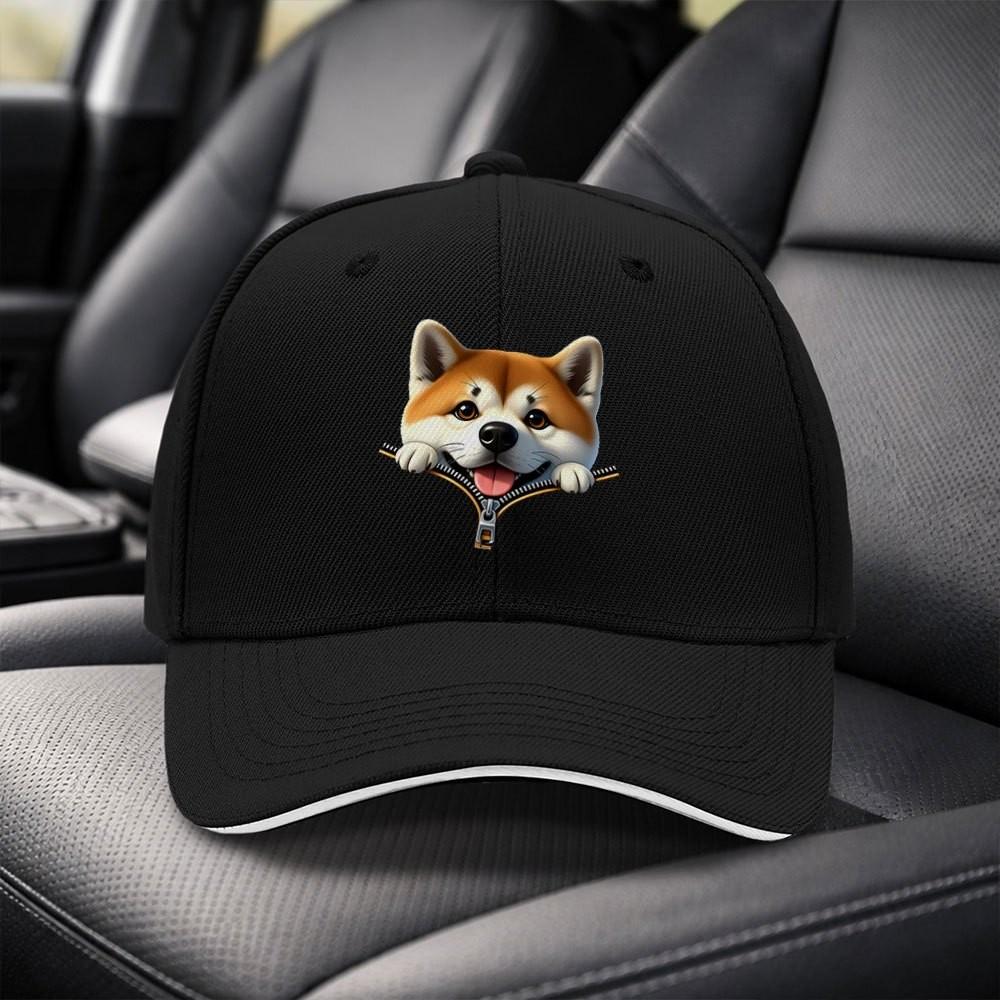 Shiba Inu Zipper Peek Baseball Cap Unisex Adjustable Cotton Outdoor Fashion Hat