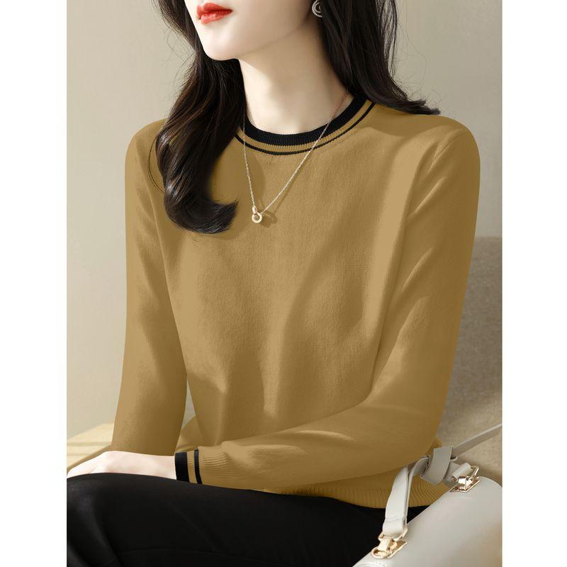 

Fall and Winter Classy round Neck Multicolor Bottoming Knitted Sweater Mustard yellow [high quality fabric]] S