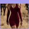 Elegant Bodycon Dress With V Neck Long Sleeves For Casual Winter Wear