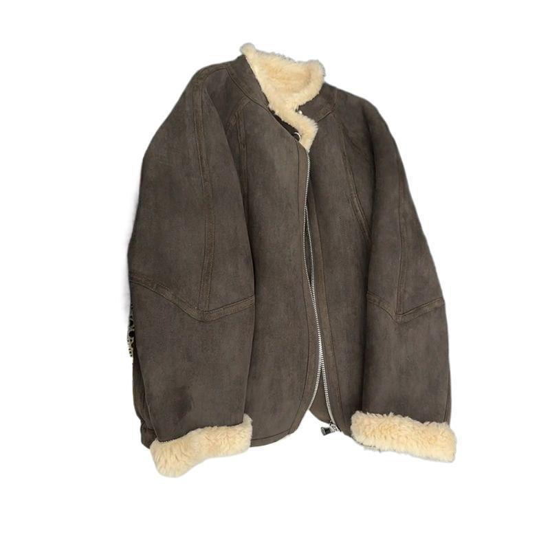 Autumn Velvet Maillard Thickened Lamb Wool Coat Women's Winter Fashion New Jacket Smoke Gray Other