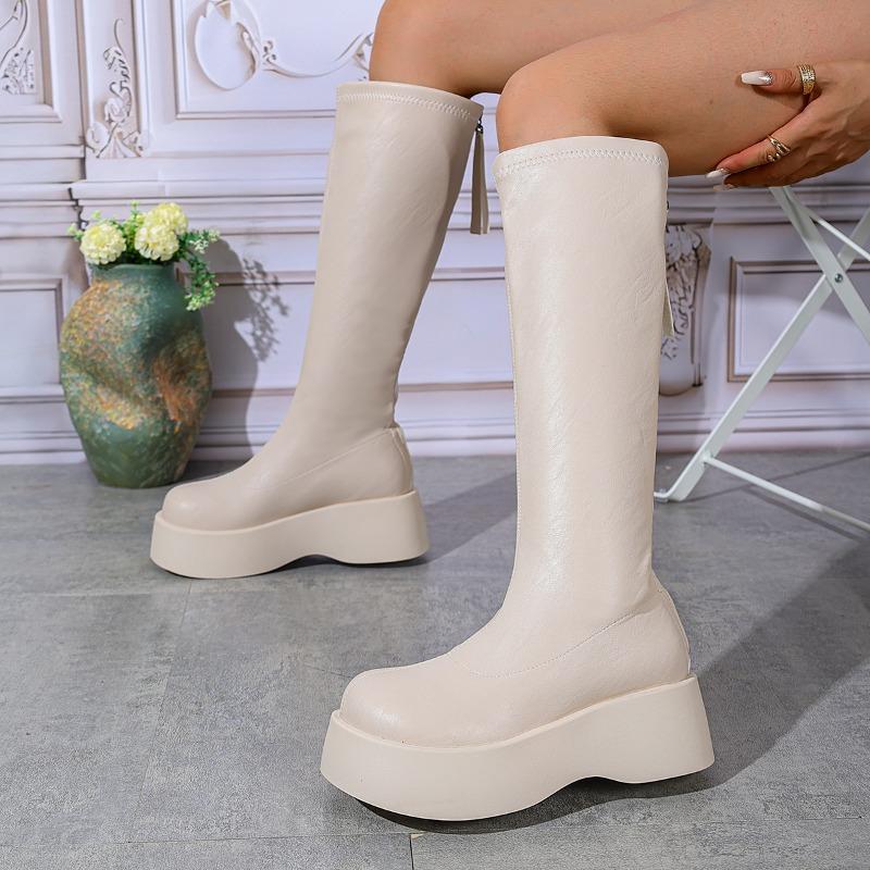 The thick-soled and slimming long boots for women in the 2025 autumn/winter new Qualcomm non-knee riding boots