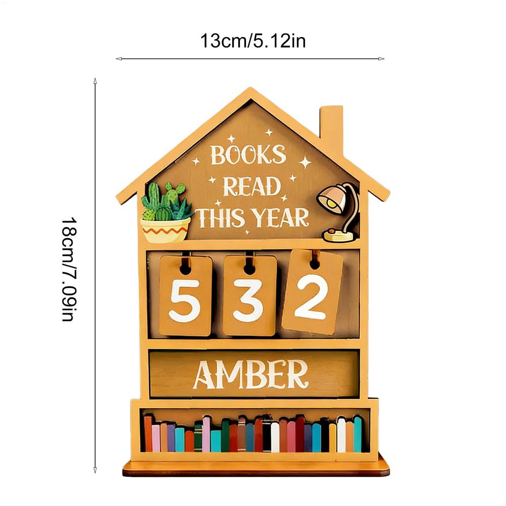 Book Counter Wooden Rustic Home Display Manual Read Tracker Reading Sign Bookshelf Decor for Shelf Desk Table Display Office