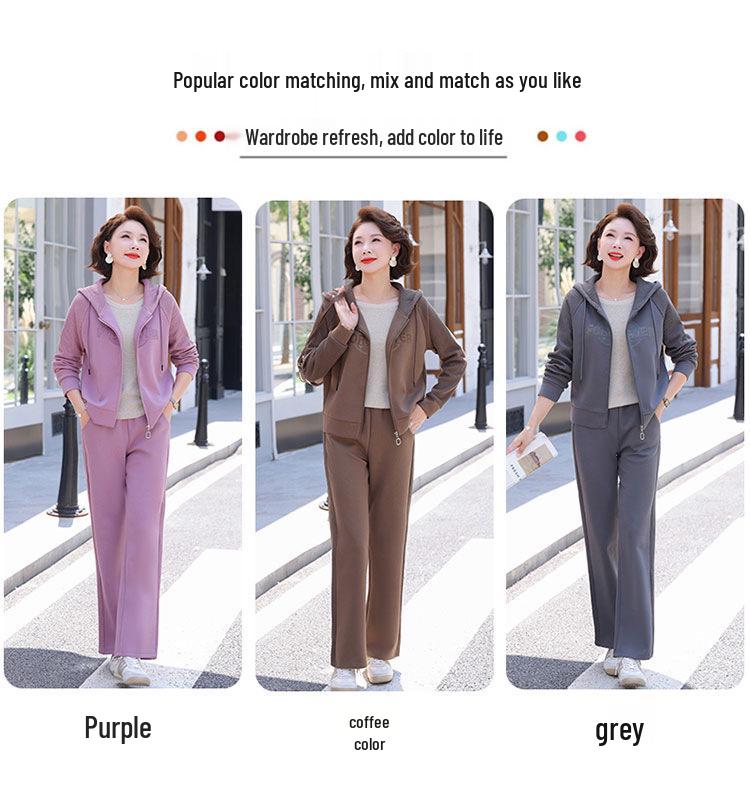 Women's Casual Hooded Cardigan Sweatshirt and Straight-Leg Sweatpants Set for Spring and Autumn