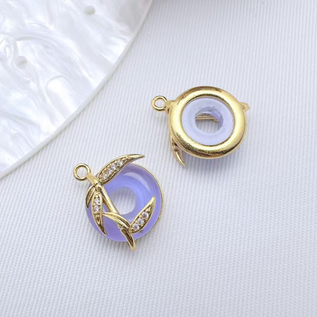 Ancient Style Copper Gold-Plated Zircon Pendant Necklace & Bracelet DIY Jewelry Materials 18x16mm фиолетовый