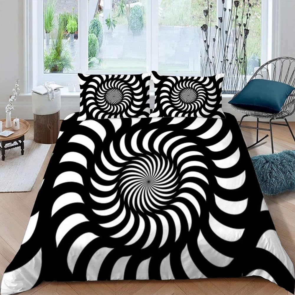 Comforter Black White For Boysgirls Abstract Geometry Comforter Fullvisual Art Bedding Set Optical Illusion Bedclothes
