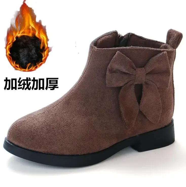 2025 Girls Fashion Boots Leather Sport Shoes For Girls Children Warm Boots Fashion Soft Bottom Princess Snow Boots Kids Sneakers