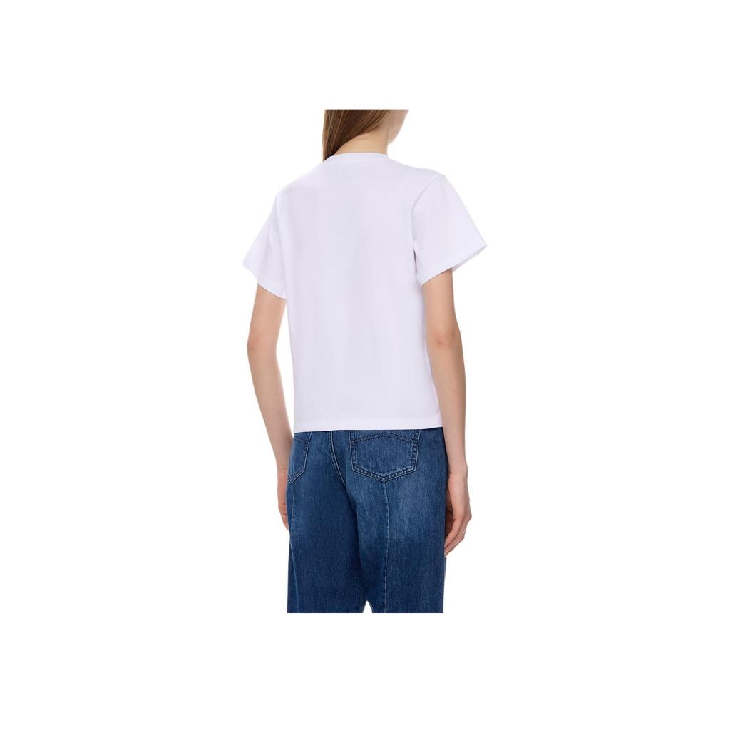 Emporio Armani Letter Print Crew Neck Fitted Short Sleeve T-Shirt Women Tops White 6R2T7X-2JIDZ-0100