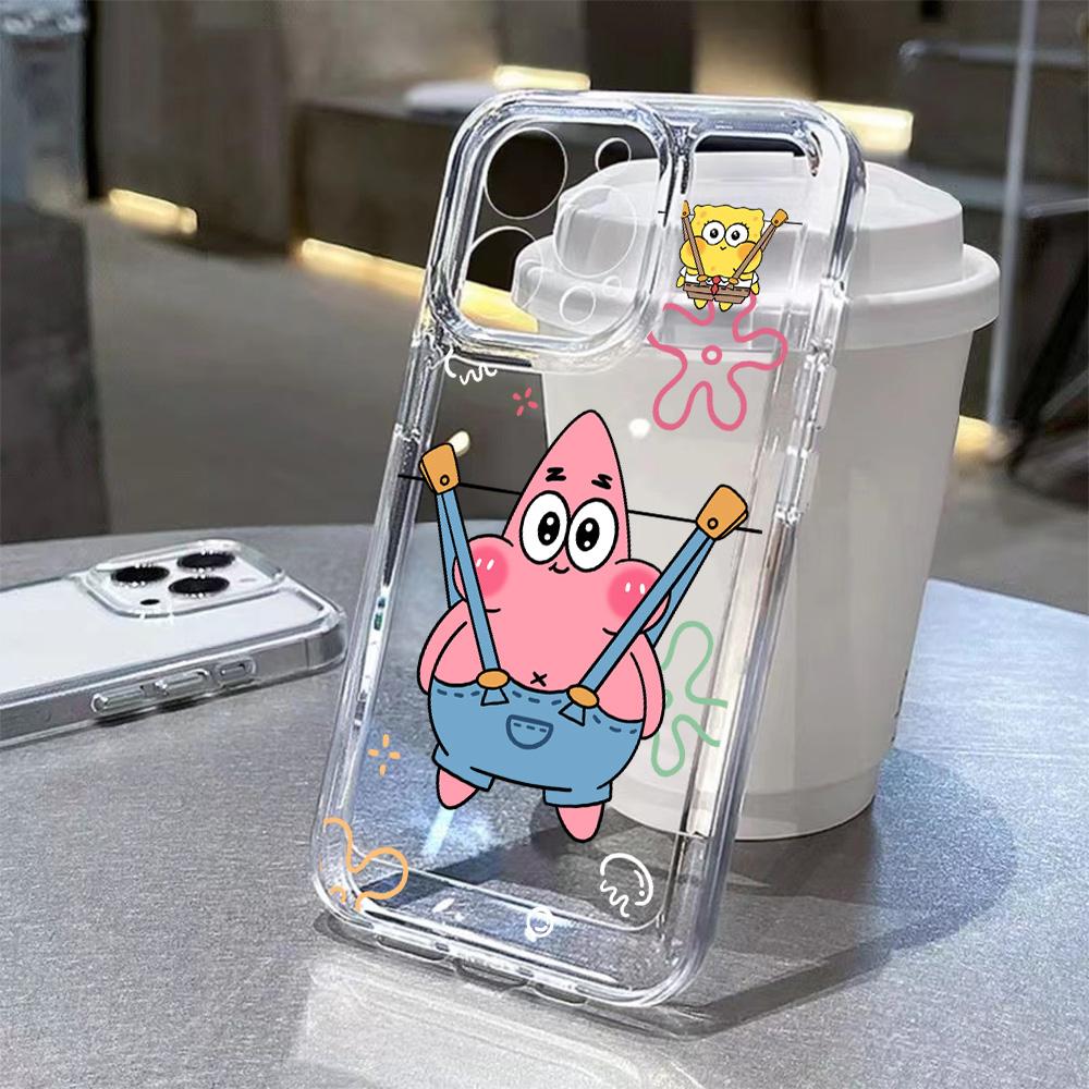 

CuteSpongeBobs Phone Case For iPhone 17e 17 16 16e 15 14 13 12 11 Mini Pro Max X XR XSMax 7 8 Air Plus Transparent Back Cover iPhone 15 Plus