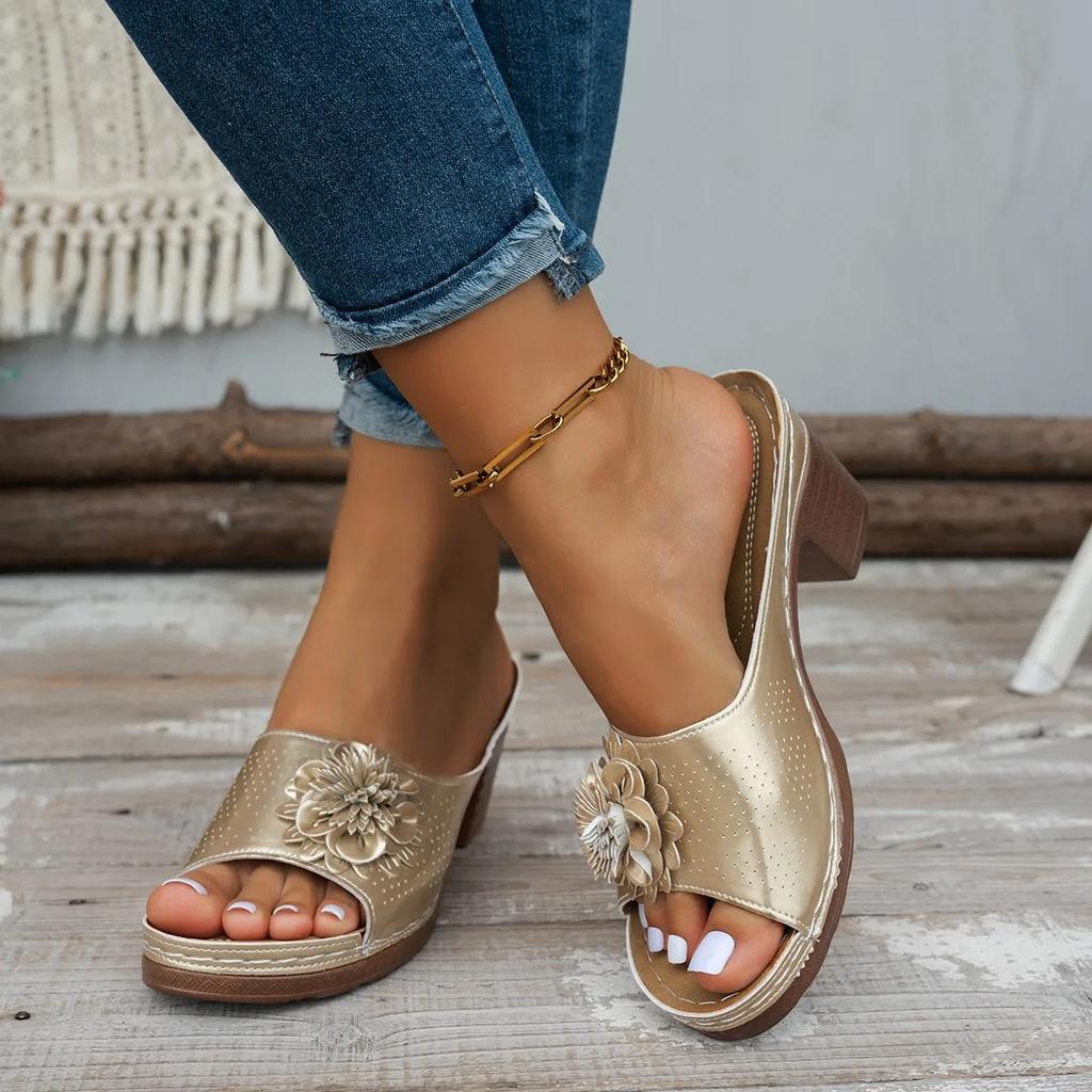 2025 New Women High Heels Slip On Sandals Summer Casual Comfortable Shoes Women Elegant Low Platform Sandals Sandalias